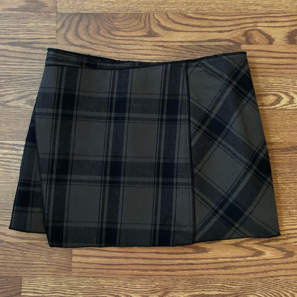 Free People Asymmetrical Plaid Skirt - Black and Gray